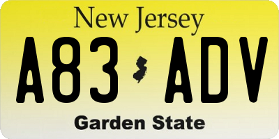NJ license plate A83ADV