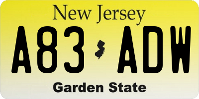 NJ license plate A83ADW