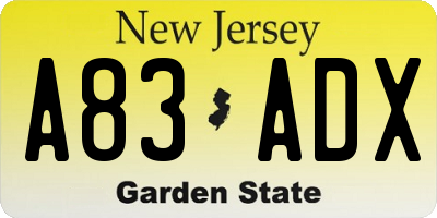 NJ license plate A83ADX
