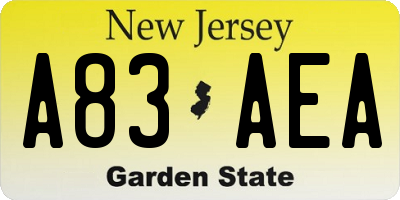 NJ license plate A83AEA