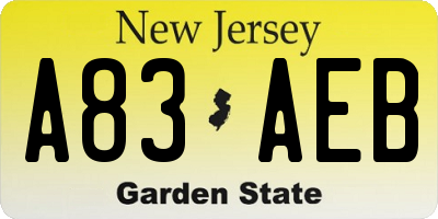 NJ license plate A83AEB