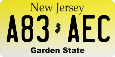 NJ license plate A83AEC