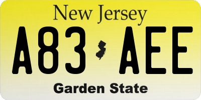 NJ license plate A83AEE