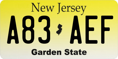 NJ license plate A83AEF