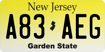 NJ license plate A83AEG