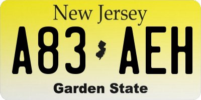 NJ license plate A83AEH