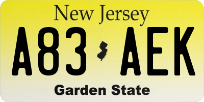 NJ license plate A83AEK
