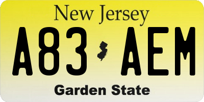 NJ license plate A83AEM