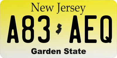 NJ license plate A83AEQ
