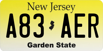 NJ license plate A83AER