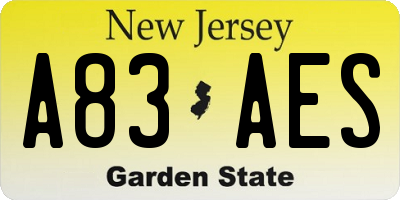 NJ license plate A83AES