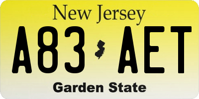 NJ license plate A83AET