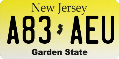 NJ license plate A83AEU