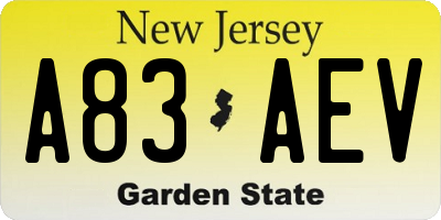 NJ license plate A83AEV