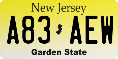 NJ license plate A83AEW