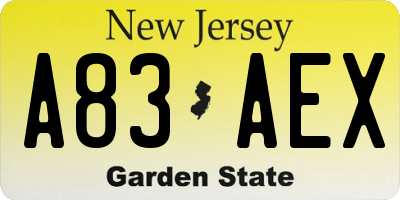 NJ license plate A83AEX