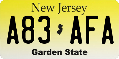NJ license plate A83AFA