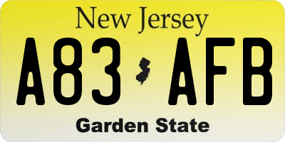 NJ license plate A83AFB