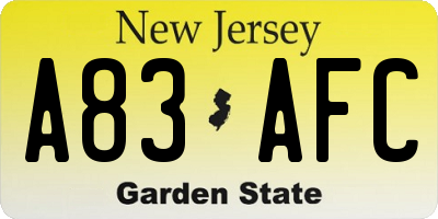 NJ license plate A83AFC