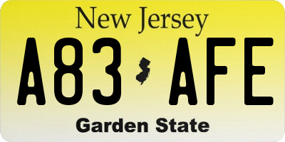 NJ license plate A83AFE