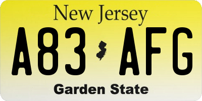 NJ license plate A83AFG