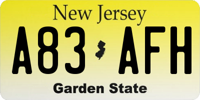 NJ license plate A83AFH