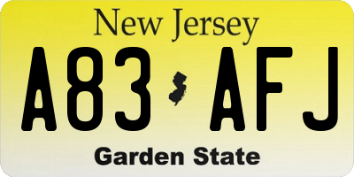 NJ license plate A83AFJ