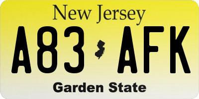 NJ license plate A83AFK