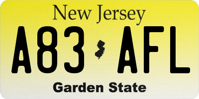 NJ license plate A83AFL
