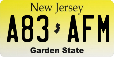 NJ license plate A83AFM