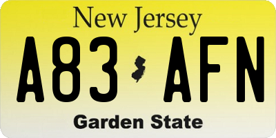 NJ license plate A83AFN