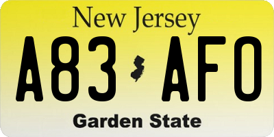 NJ license plate A83AFO