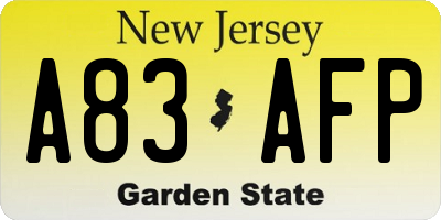 NJ license plate A83AFP