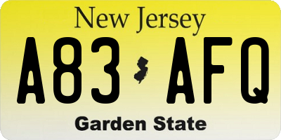 NJ license plate A83AFQ