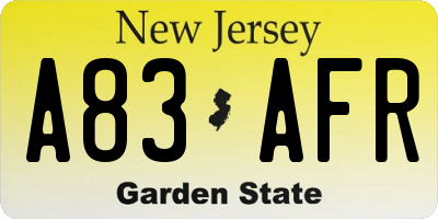NJ license plate A83AFR