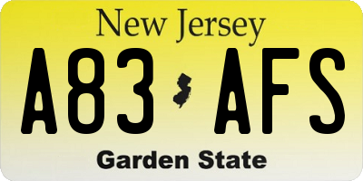NJ license plate A83AFS