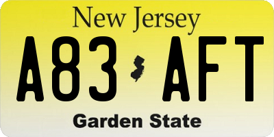 NJ license plate A83AFT