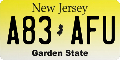 NJ license plate A83AFU