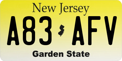 NJ license plate A83AFV
