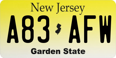 NJ license plate A83AFW