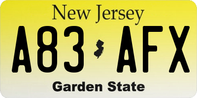 NJ license plate A83AFX