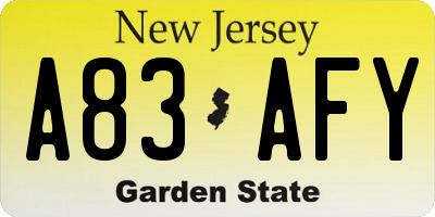 NJ license plate A83AFY