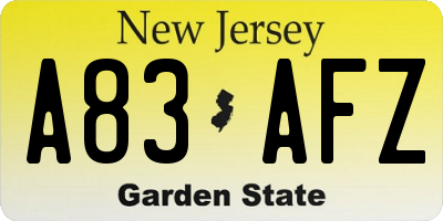 NJ license plate A83AFZ