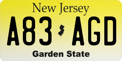 NJ license plate A83AGD