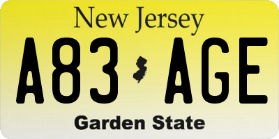 NJ license plate A83AGE