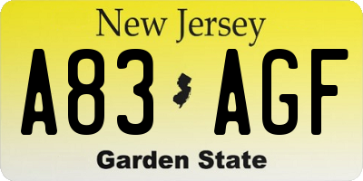 NJ license plate A83AGF