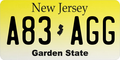 NJ license plate A83AGG