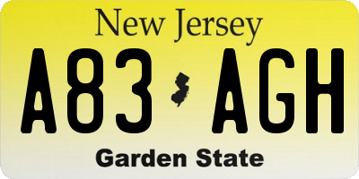 NJ license plate A83AGH