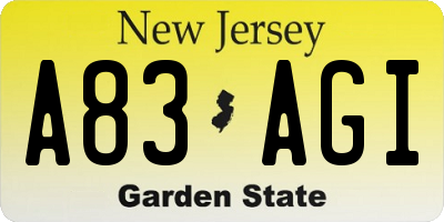 NJ license plate A83AGI