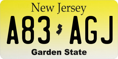 NJ license plate A83AGJ
